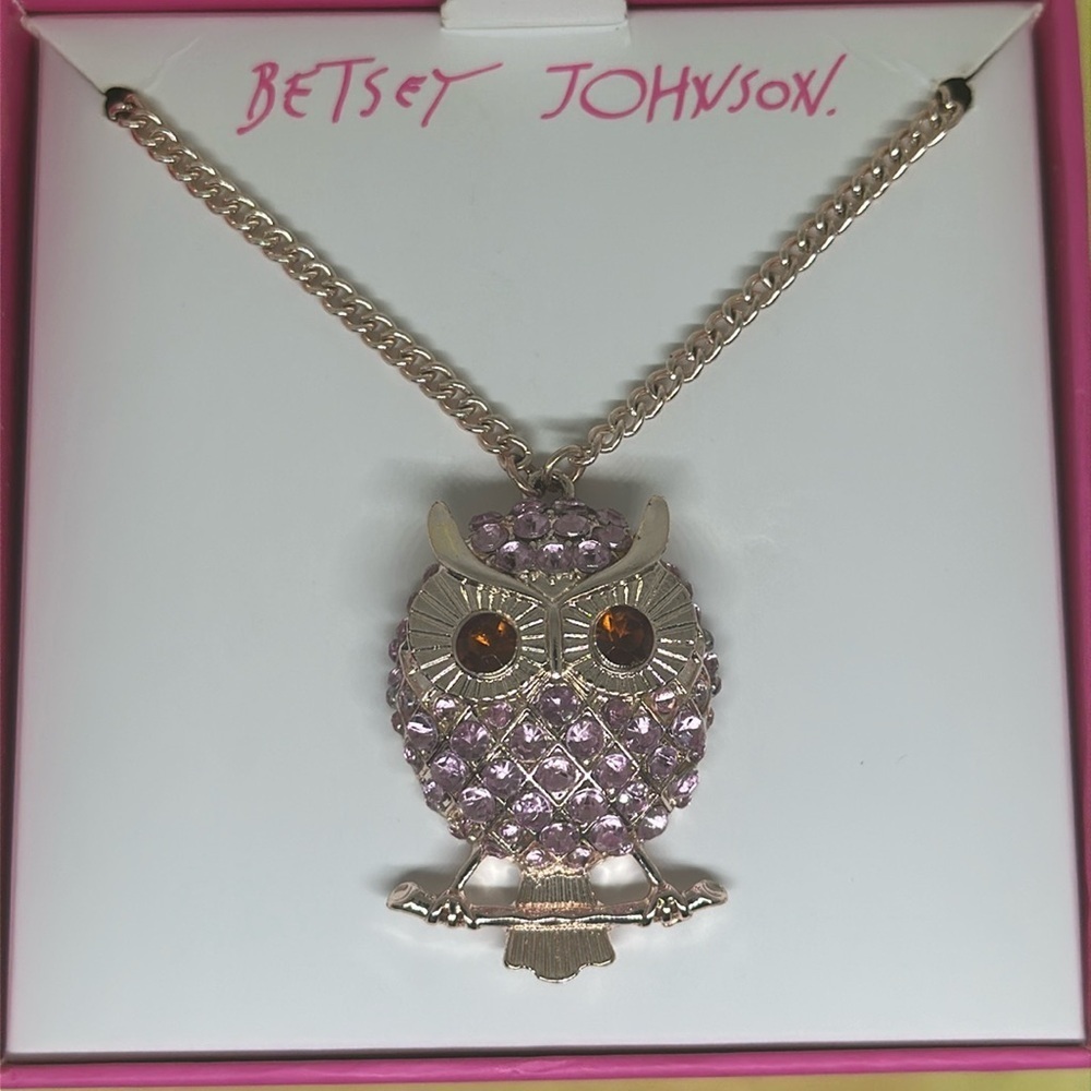 Betsey Johnson Gold and Pink Owl Pendant Necklace